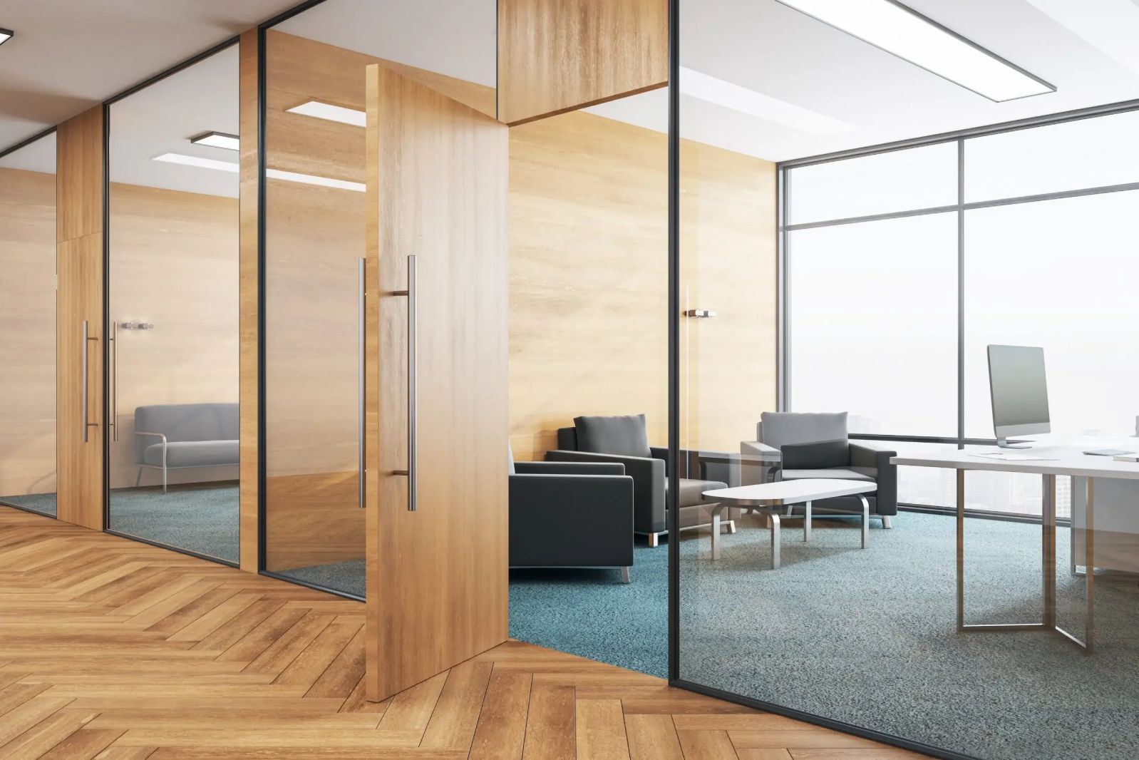 Office Glass and Wooden Partition Office Glass and Wooden Partition